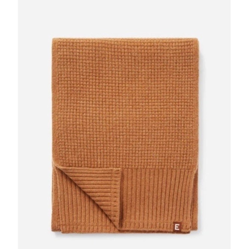 NWT EVERLANE Felted Merino Waffle Scarf Tan Camel Unisex 100% Wool